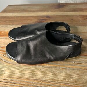 COS Black Leather Slingback Open Toe Flat Sandals Size 38 Minimalist Scandi